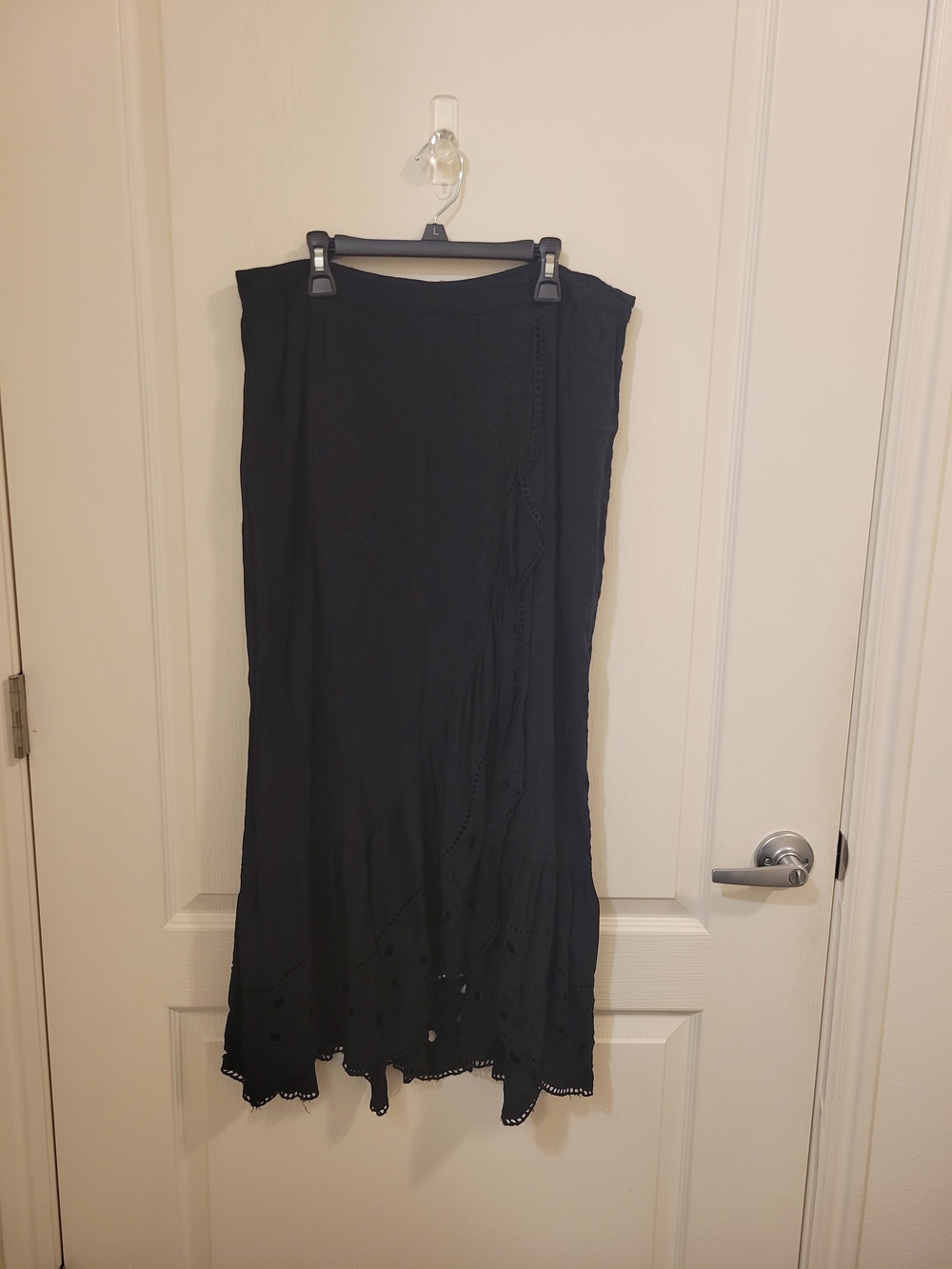 Women's Black Eyelet-Trim Maxi Skirt